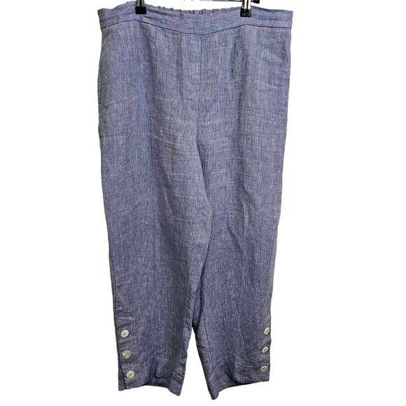 Chico's Womens Linen Pants Size 1 Light Blue Side Button Accents Elastic Waist - Picture 1 of 11